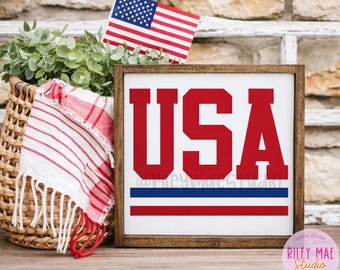 Rustic USA Wood Sign: Patriotic Americana Farmhouse Tiered Tray Sign
