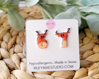 6-7 Reindeer Christmas Earrings, Hypoallergenic Stainless Steel