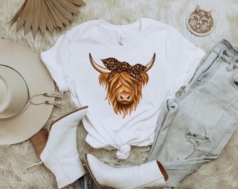 Camisa de vaca de las tierras altas, camisa de vaca, camiseta de vaca de las tierras altas, camiseta de campo, camisa de vaca con estampado de leopardo, camisa de vaca, camisa de granja, camiseta occidental, talla grande