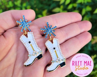 Cowboy Boot Ohrringe, Cowgirl Ohrringe, Faux Pearl, Texas Football Ohrringe, Western Schmuck, Cowboystiefel, Junggesellinnenabschied