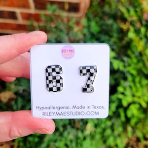 Mismatched Checkered Number Stud Earrings, Gen Z Jewelry