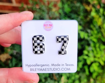 Mismatched Checkered Number Stud Earrings, Gen Z Jewelry