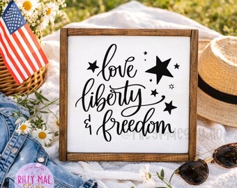 Vie, Liberté, Liberté 4 juillet - Americana Farmhouse Sign