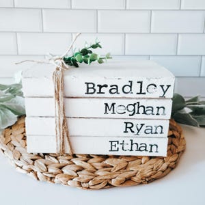Personalized Custom Book Decor Personalized Family Books Personalized Bookstack Hand Stamped Book Stacks Mothers Day Wedding Centerpiece