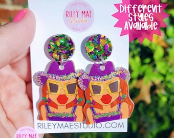 Mardi Gras Earrings, Mardi Gras Dangle Earrings, New Orleans  Statement Earrings