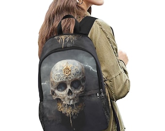 Lightning Skull Fabric Backpack with Side Mesh Pockets