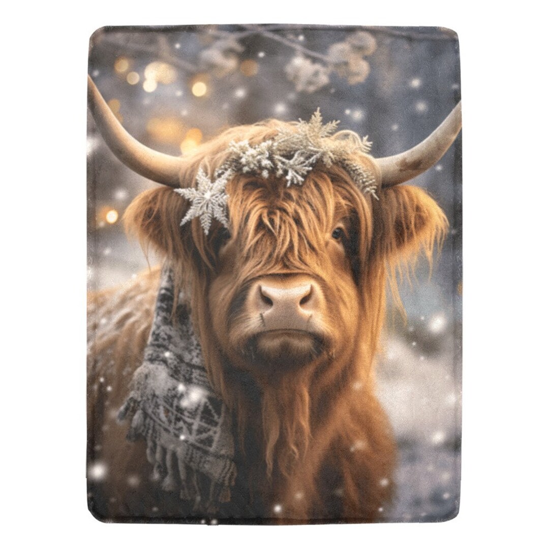 Snowy Winter Highland Cow Christmas Micro Fleece Plush Minky Etsy