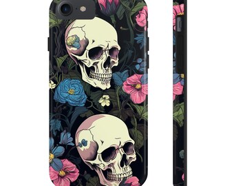 Flower Skull iPhone Case - Impact-Resistant Design with Wireless Charging Support