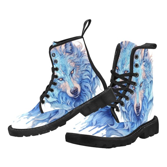 Blue canvas lace up boots hotsell