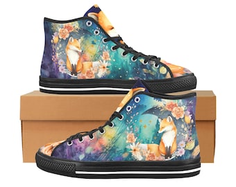 Boho Fox High Top Sneakers - Festival  Bohemian Style Canvas Shoes for Women
