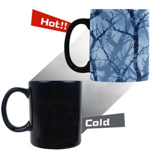 Blue Camo Tree Morphing Mug: Heat Reveal Ceramic Coffee Cup