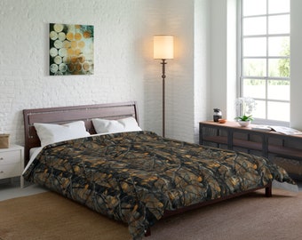 Rustic Lodge Woodland Camo Comforter / Acogedora manta de vellón / Ropa de cama de cabina / Regalo de cazador