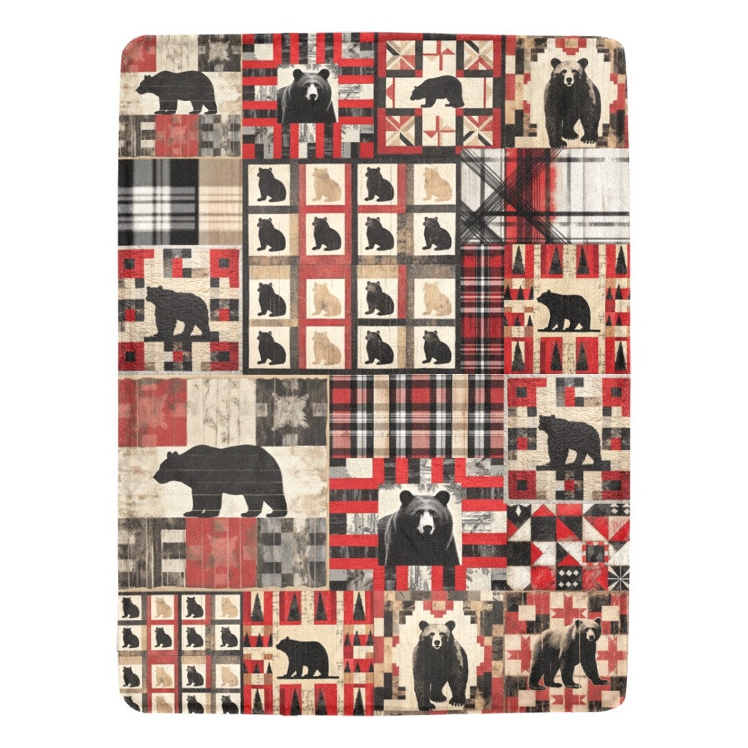 Rustic Lodge Black Bear Blanket Plush Buttery Soft Micro Fleece Comfy