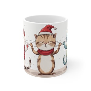 Christmas Yoga Cat Mug Cute Cartoon Cat Yoga Coffee Cup |Funny Yoga Lover Gift | 11oz Ceramic Mug for Cat Enthusiasts | BPA-Free & Lead-Free