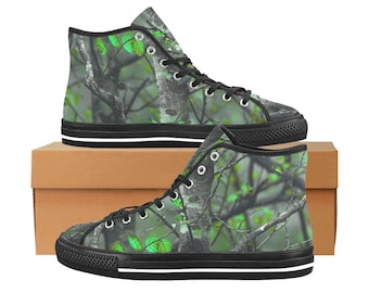 Green Woodland Camo High Top Canvas Sneakers - Women's Nature Shoes