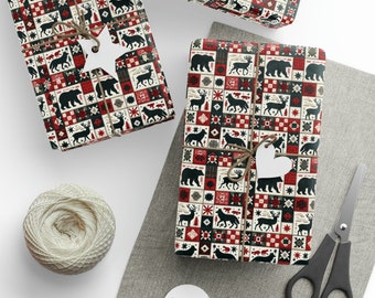 Rustic Lodge Bear Christmas Wrapping Paper - High-Quality Fine Art Gift Wrap for All Occasions - Matte & Glossy Finishes Available