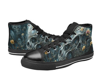 Womens Hi-Top Canvas Sneakers with Crystal Skull Design