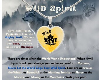 Engraved Wolf Heart Pendant Necklace: Personalized Nature Jewelry