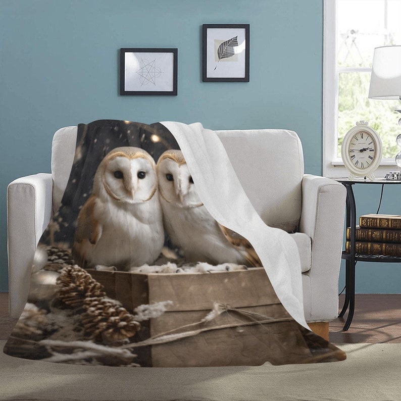 Christmas Barn Owls Blanket Plush Buttery Soft Micro Fleece Comfy