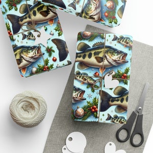 Bass Fishing Christmas Wrapping Paper - Custom Art Gift Wrap - Matte or Glossy
