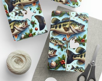Bass Fishing Christmas Wrapping Paper - Custom Art Gift Wrap - Matte or Glossy