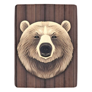 Rustic Bear Micro Fleece Blanket: Wood Grain Cabin Throw (60" x 80")