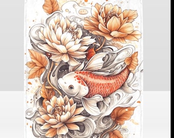 Koi Fish & Lotus Flower Blanket | 60"x80" Soft Polyester Blanket | Japanese Inspired Home Decor