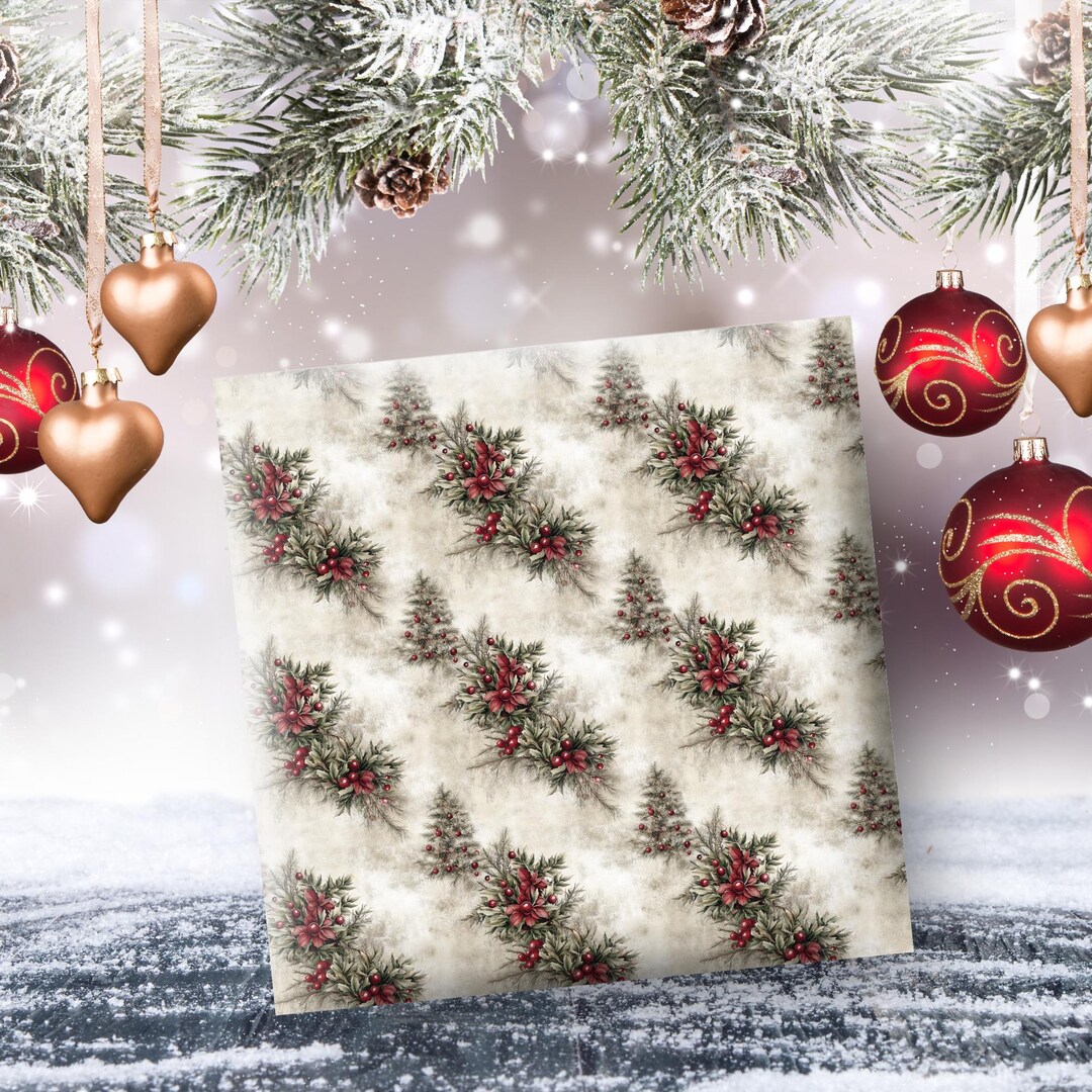 Elegant Christmas Wrapping Paper | Festive Holly and Pine Gift Wrap ...