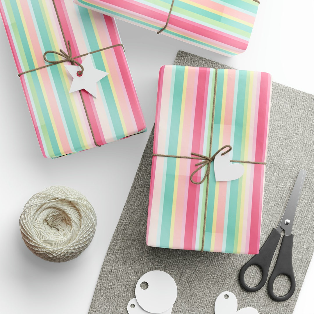 Pink Striped Pastel Color Gift Wrap Highquality 90gsm Paper Etsy