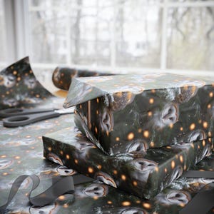Owl Christmas Wrapping Paper | Festive Woodland Gift Wrap with Winter Foliage | Nature-Inspired Holiday Design