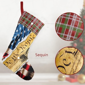We The People American Flag Christmas Stocking - Personalized Name Top -Holiday Hanging Wall Home Decor