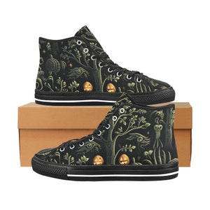 Zapatillas altas de lona con calavera de Halloween negra: zapatillas góticas punk