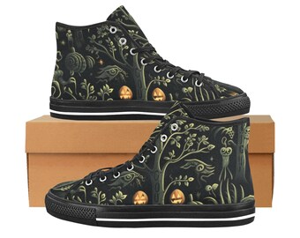 Black Halloween Skull High Top Canvas Shoes: Gothic Punk Sneakers