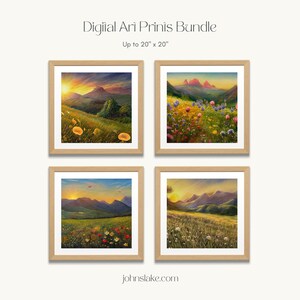 Happy Meadow Watercolor Paintings, Digital Prints, Landscape Painting, Wild Flowers, Serene Home Decor, Meadow Art Print, Meadow Landscape