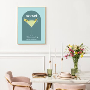 Martini Cocktail Print | Printable, Preppy, Colourful Alcohol Bar Cart, Dining Wall Art | A4, A3, A5 | Digital Downloadable Décor