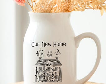 Personalised New Home Gift – Housewarming Vase for Couple – Custom Milk Jug Style Ceramic Vase