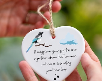 Heart Ceramic Keepsake – Sympathy Gift, Magpie in Your Garden Quote