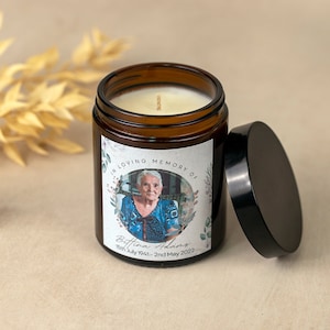 Sympathy Gift Custom -  Personalised Photo Candle In Loving Memory - Bereavement Gifts with Custom Name and Dates