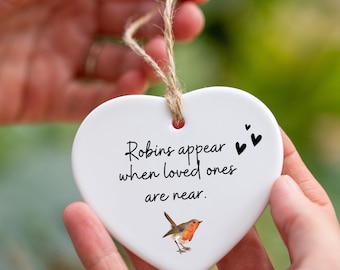 Heart Ceramic Keepsake | Sympathy Gift for Bereavement | Robins Appear When Loved Ones are Near | In Memory Keepsake