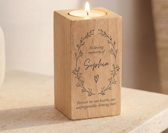 In Loving Memory: Our Unforgettable Shining Star Candle Gift - Engraved Wooden Tealight Holder