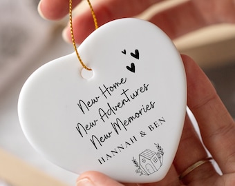 Personalised New Home Ornament - New Home Gift for Couples - Ceramic Heart Hanging Ornament