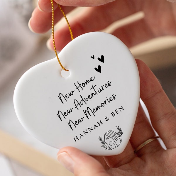 Personalised New Home Ornament - New Home Gift for Couples - Ceramic Heart Hanging Ornament