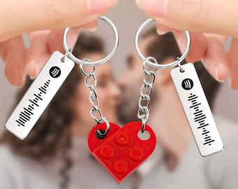 Personalized Spotify Code Matching Couples Love Heart Bricks Keychain for Couples