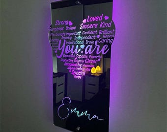 Custom Engraved Affirmation Heart Mirror Light