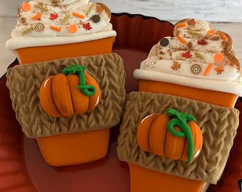 Set of 2 Pumpkin Spice Latte Faux Cookies, Fall Tiered Tray Decor