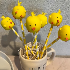 Faux Easter chick cake pops, Fake Easter chick cake pops, cake pops, Easter cake pops,