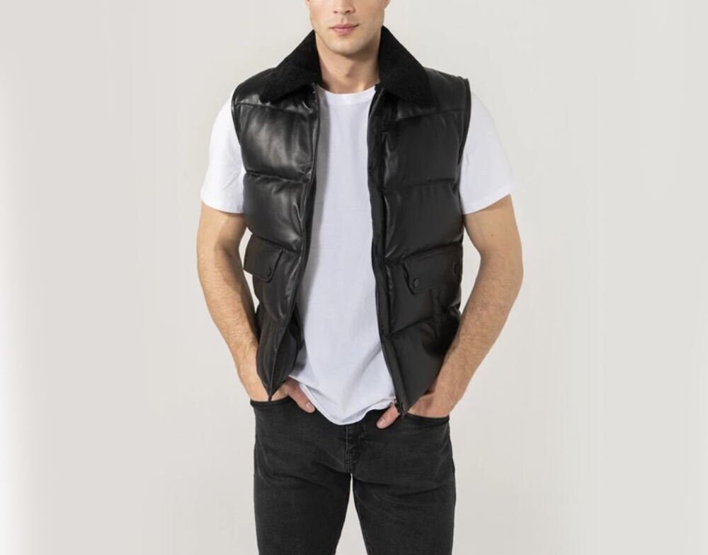 Leather Puffer Vest - Etsy