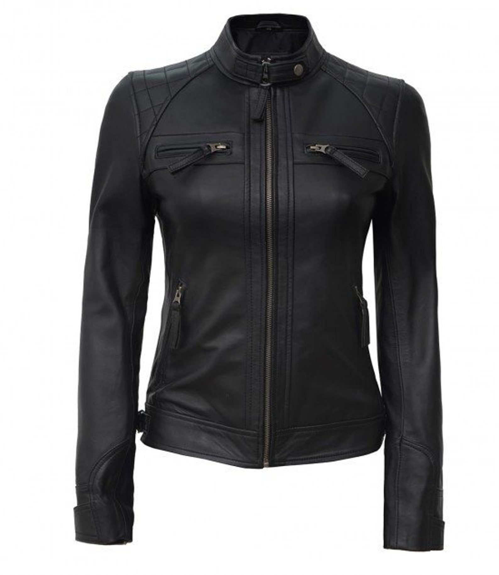Women Black Quilted Cafe Racer Leather Jacket - Etsy