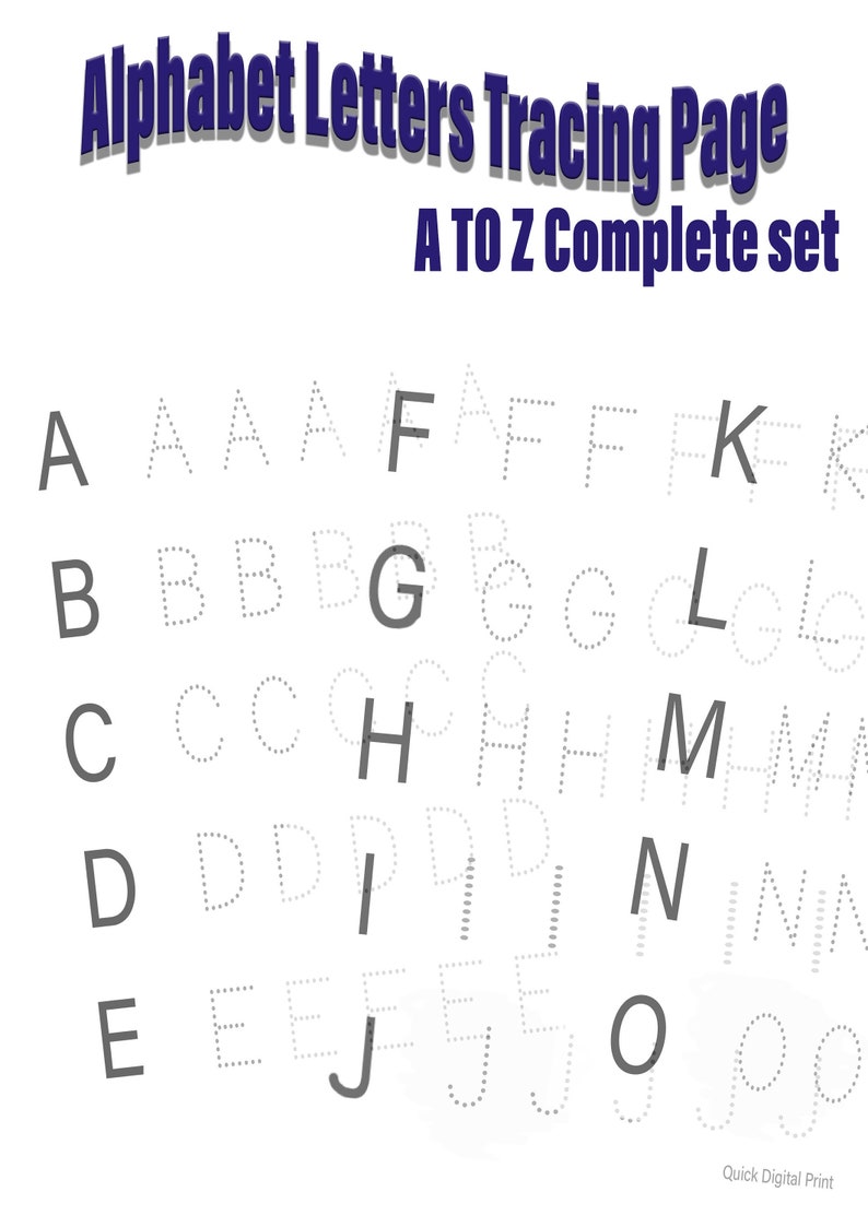 Printable Alphabet Letters Tracing Page, Preschool Worksheets, Dotted