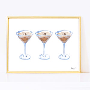 Print | Watercolor Espresso Martini Trio Painting | Bar Cart Decor | Cocktail Art Poster